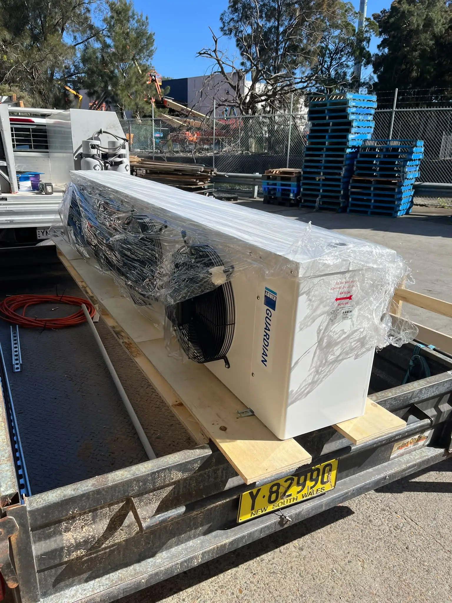 Packaged evaporator unit being prepared for an industrial cool room